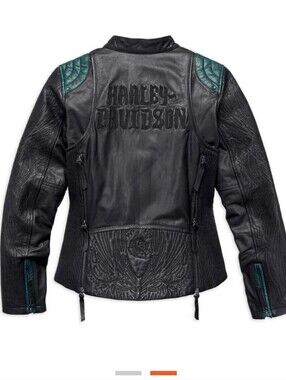 Harley-Davidson Black Leather Jacket with Teal Accents